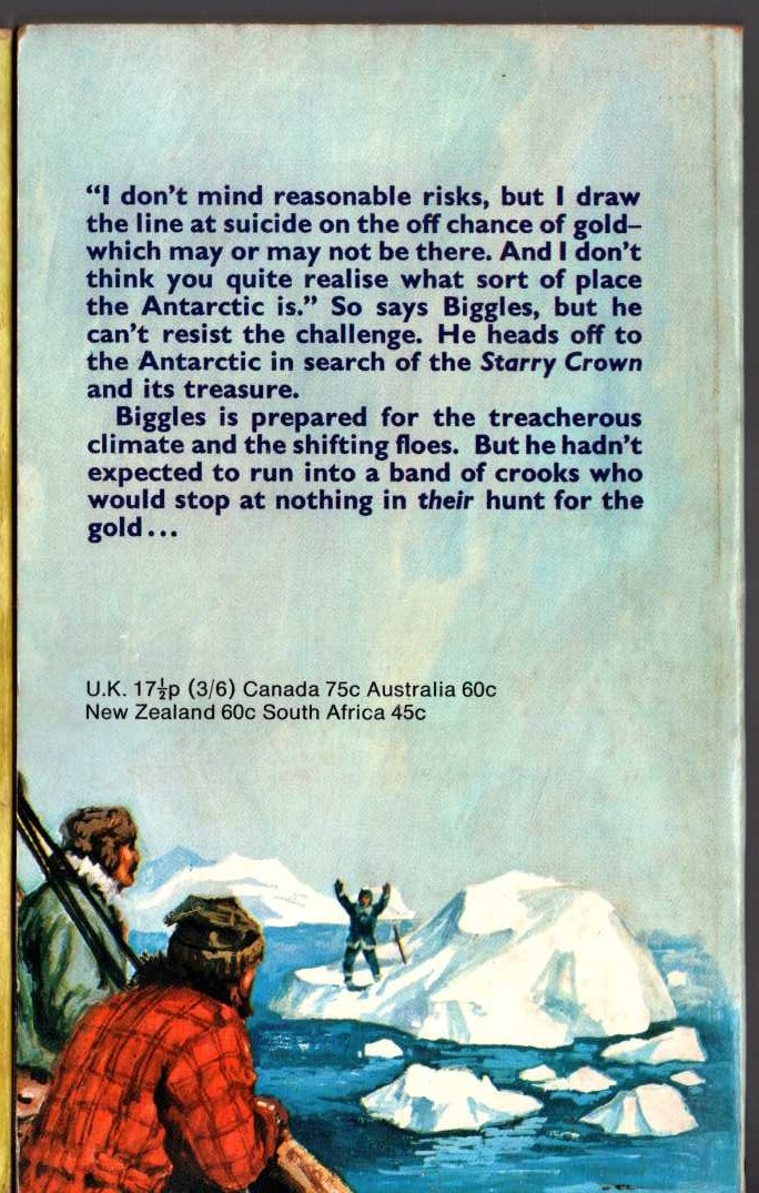 Captain W.E. Johns  BIGGLES IN THE ANTARCTIC magnified rear book cover image