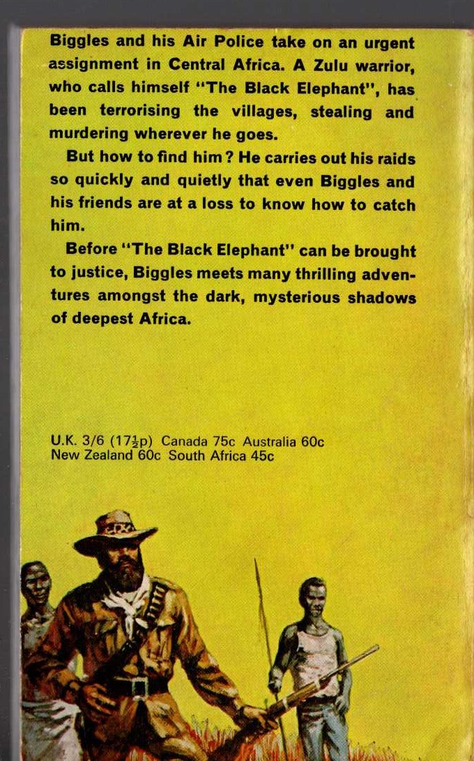 Captain W.E. Johns  BIGGLES AND THE BLACK RAIDER magnified rear book cover image