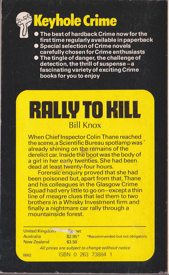 Bill Knox  RALLY TO KILL magnified rear book cover image