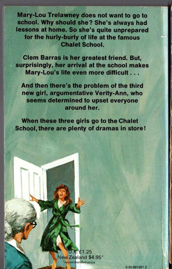 Elinor M. Brent-Dyer  THREE GO TO THE CHALET SCHOOL magnified rear book cover image