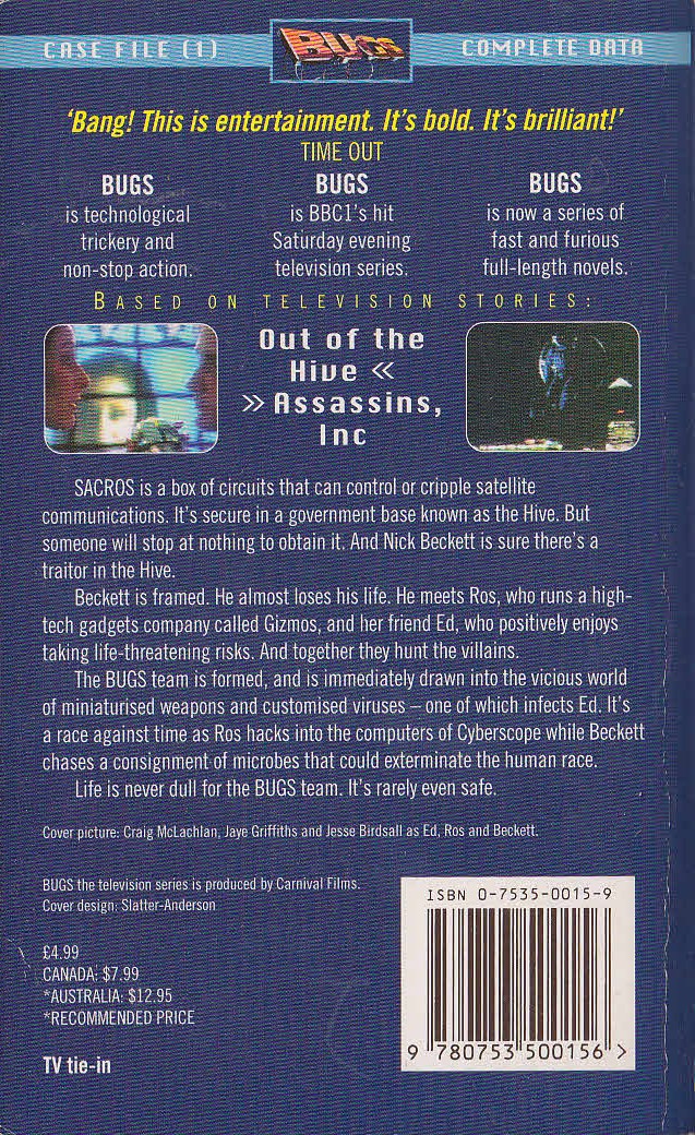 Paul Leonard  BUGS: OUT OF THE HIVE (BBC TV) magnified rear book cover image