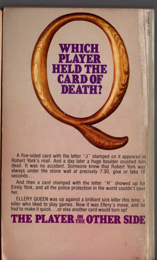 Ellery Queen  THE PLAYER OF THE OTHER SIDE magnified rear book cover image
