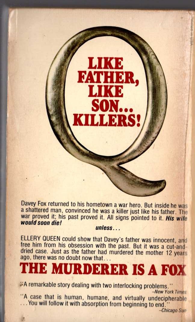 Ellery Queen  THE MURDERER IS A FOX magnified rear book cover image