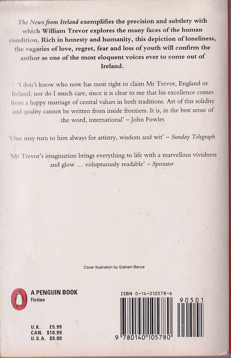 William Trevor  THE NEWS FROM IRELAND and other stories magnified rear book cover image