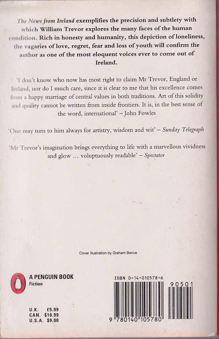 William Trevor  THE NEWS FROM IRELAND and other stories magnified rear book cover image
