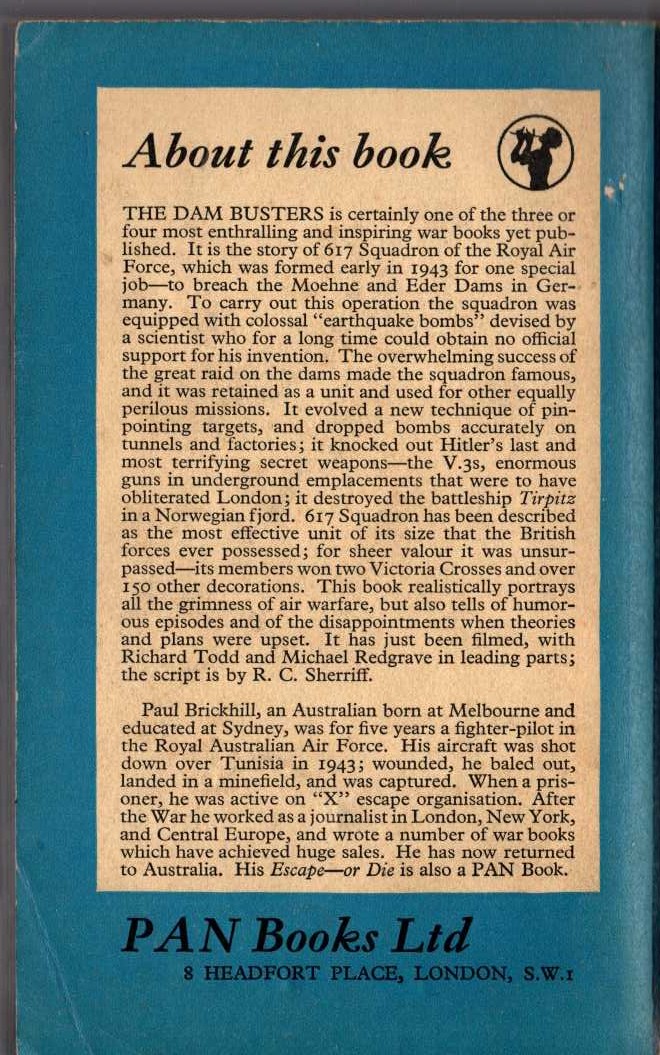 Paul Brickhill  THE DAM BUSTERS magnified rear book cover image