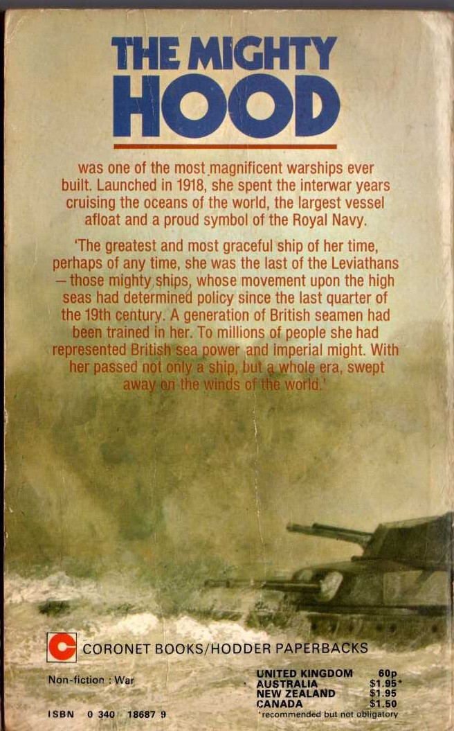 Ernle Bradford  THE MIGHTY HOOD magnified rear book cover image