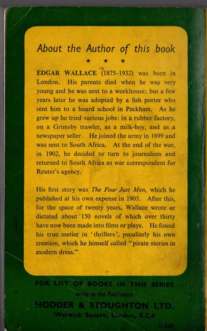 Edgar Wallace  TERROR KEEP magnified rear book cover image