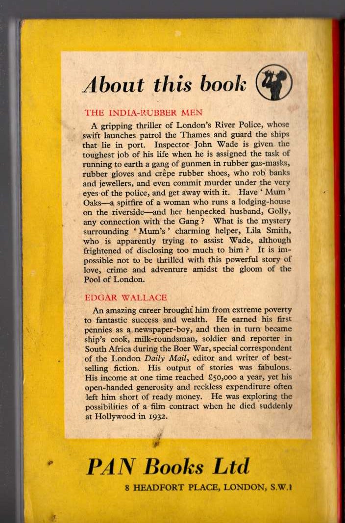 Edgar Wallace  THE INDIA-RUBBER MEN magnified rear book cover image