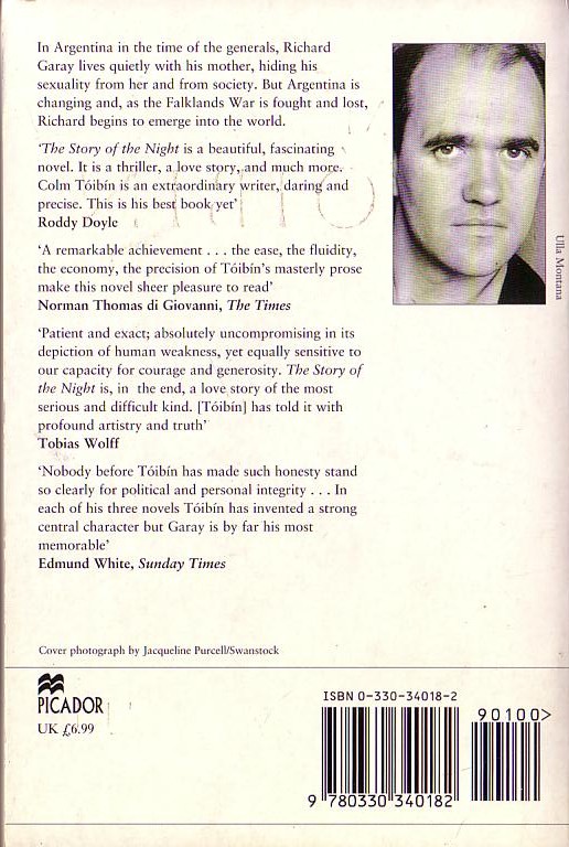 Colm Toibin  THE STORY OF THE NIGHT magnified rear book cover image