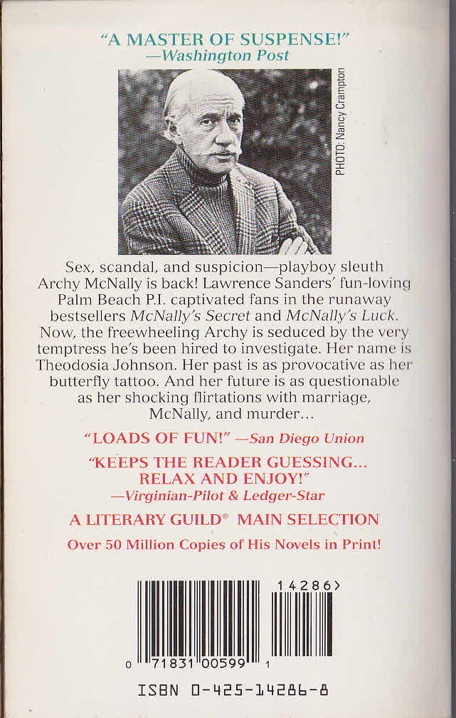 Lawrence Sanders  McNALLY'S RISK magnified rear book cover image