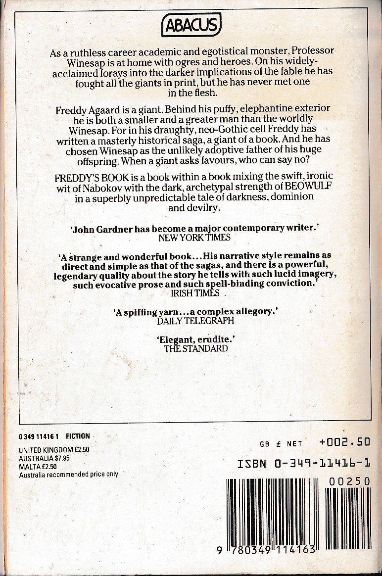 John Gardner  FREDDY'S BOOK magnified rear book cover image