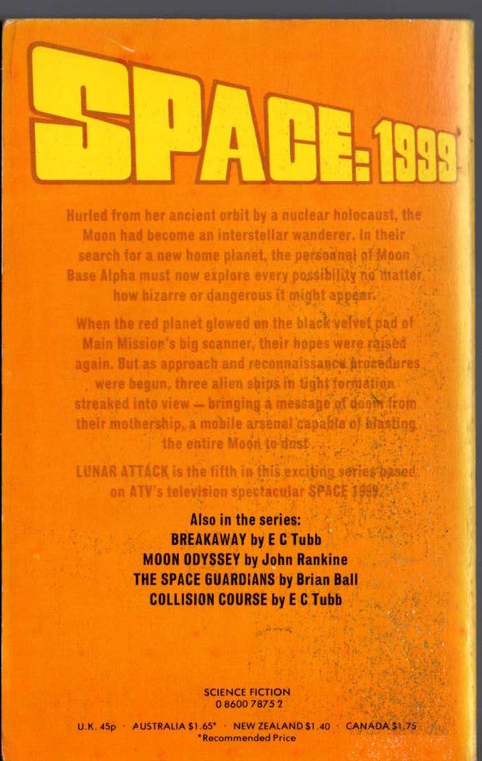 John Rankine  SPACE 1999: LUNAR ATTACK magnified rear book cover image