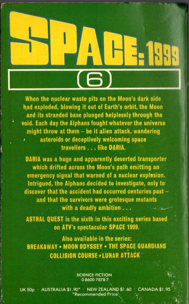 John Rankine  SPACE 1999: ASTRAL QUEST (TV tie-in) magnified rear book cover image