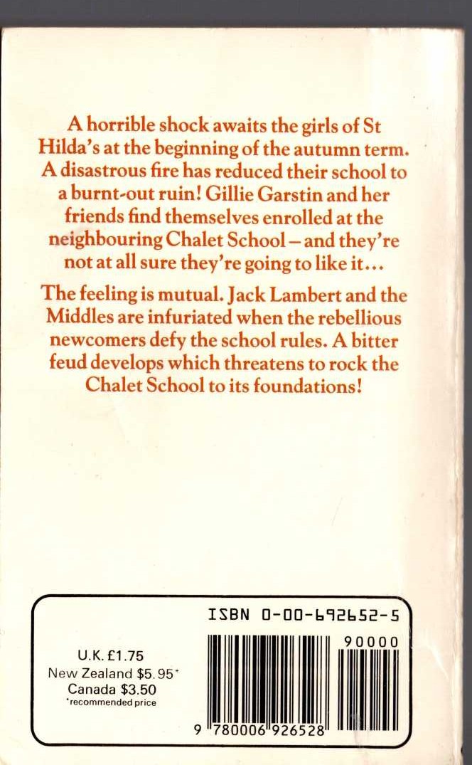 Elinor M. Brent-Dyer  THE FEUD IN THE CHALET SCHOOL magnified rear book cover image