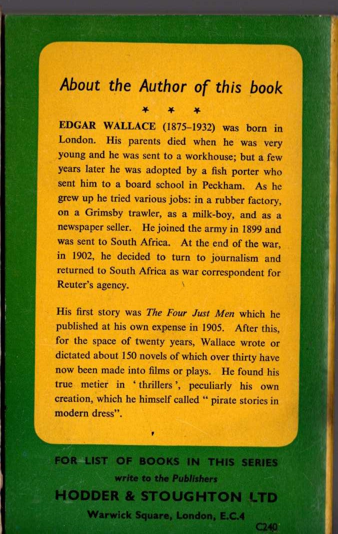 Edgar Wallace  THE TRAITOR'S GATE magnified rear book cover image