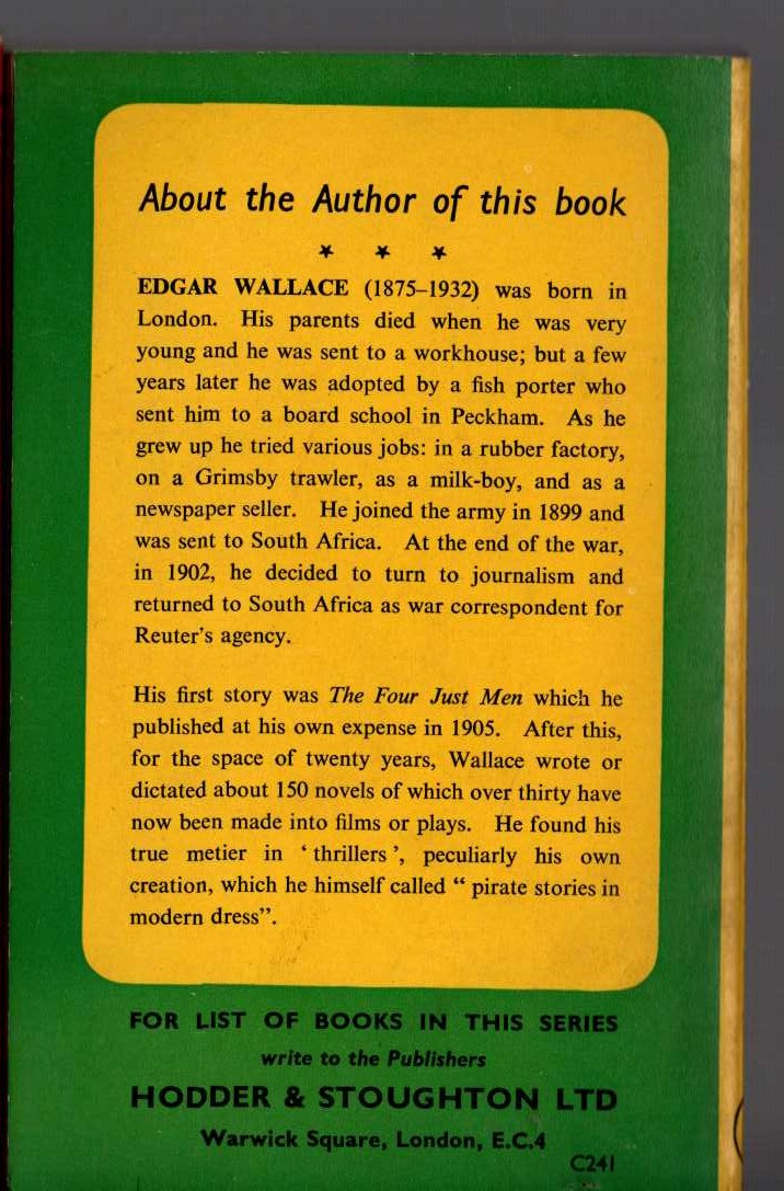 Edgar Wallace  THE FRIGHTENED magnified rear book cover image