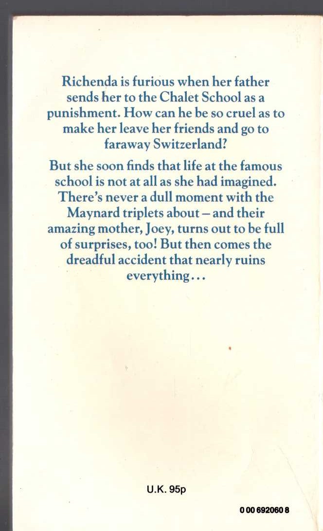 Elinor M. Brent-Dyer  THE CHALET SCHOOL AND RICHENDA magnified rear book cover image