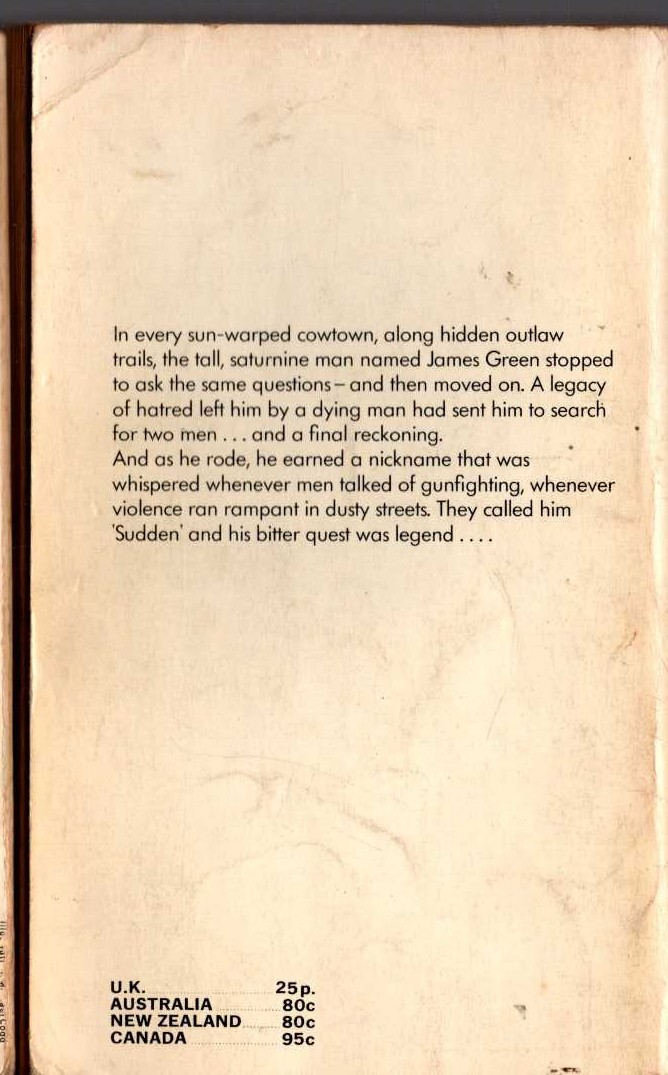 Oliver Strange  SUDDEN OUTLAWED magnified rear book cover image