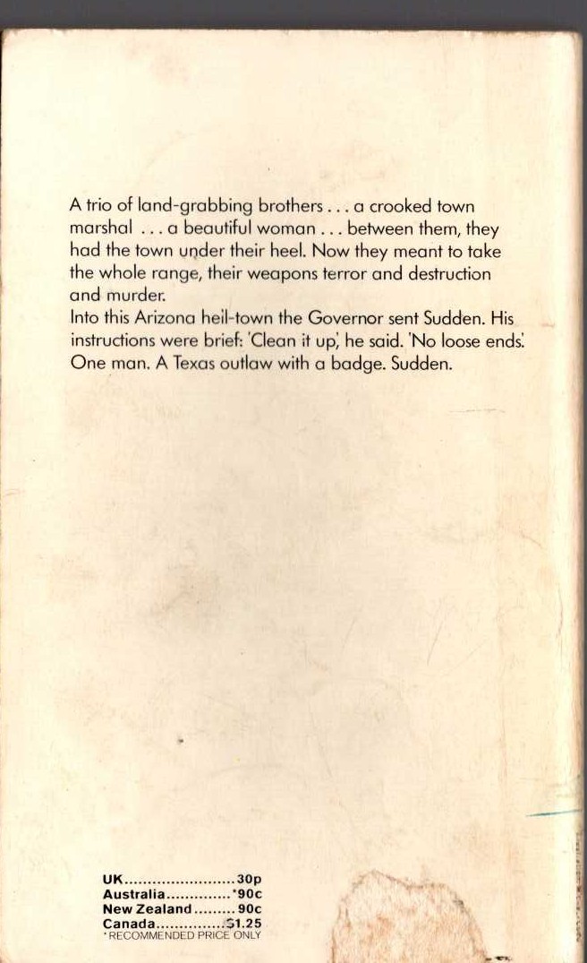Oliver Strange  SUDDEN magnified rear book cover image