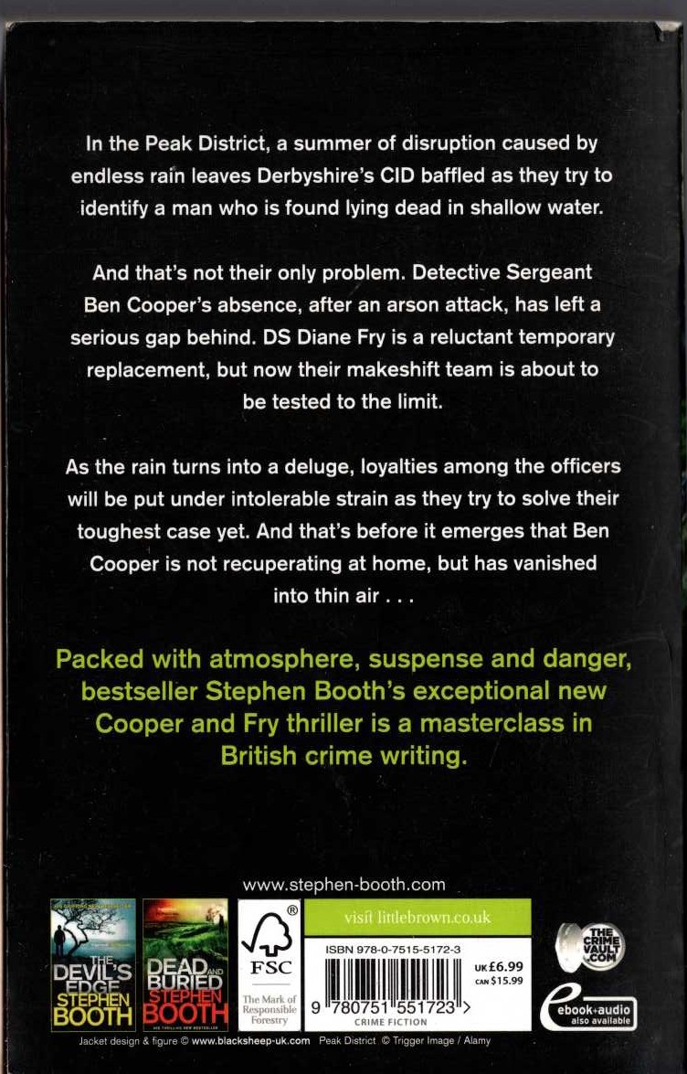 Stephen Booth  ALREADY DEAD magnified rear book cover image
