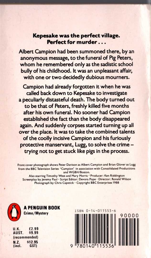 Margery Allingham  THE CASE OF THE LATE PIG (TV tie-in) magnified rear book cover image