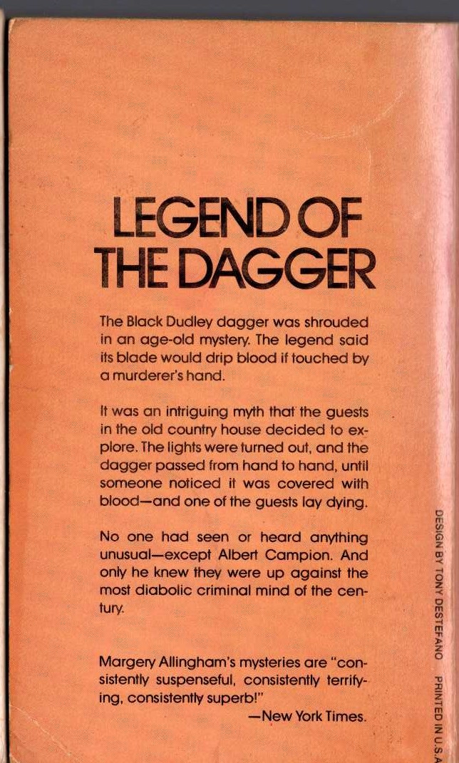Margery Allingham  THE BLACK DUDLEY MURDER magnified rear book cover image