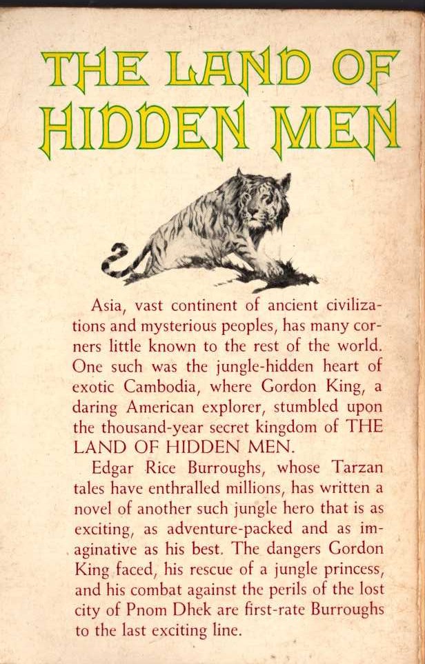 Edgar Rice Burroughs  THE LAND OF HIDDEN MEN magnified rear book cover image
