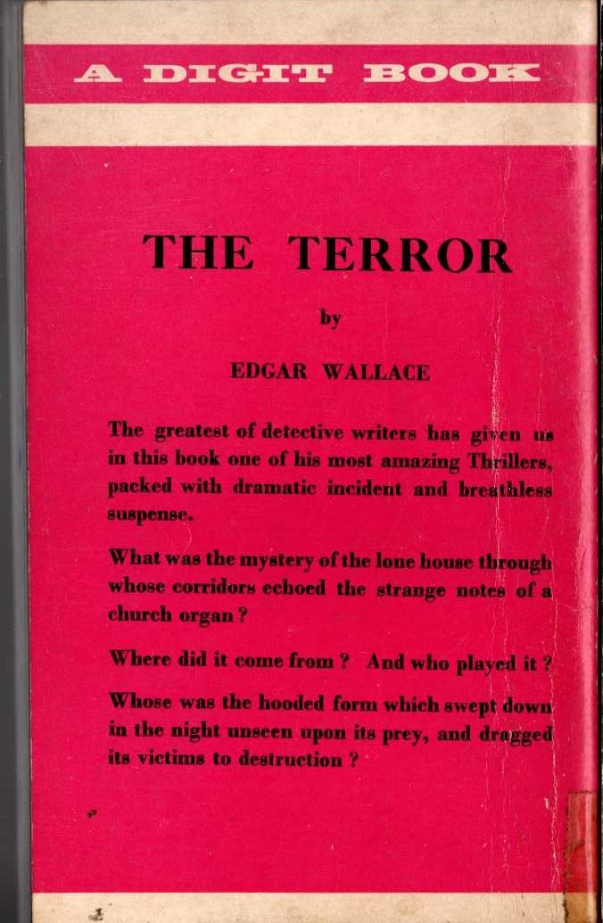 Edgar Wallace  THE TERROR magnified rear book cover image