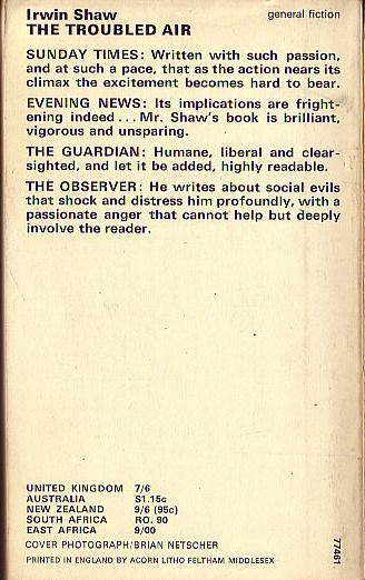 Irwin Shaw  THE TROUBLED AIR magnified rear book cover image