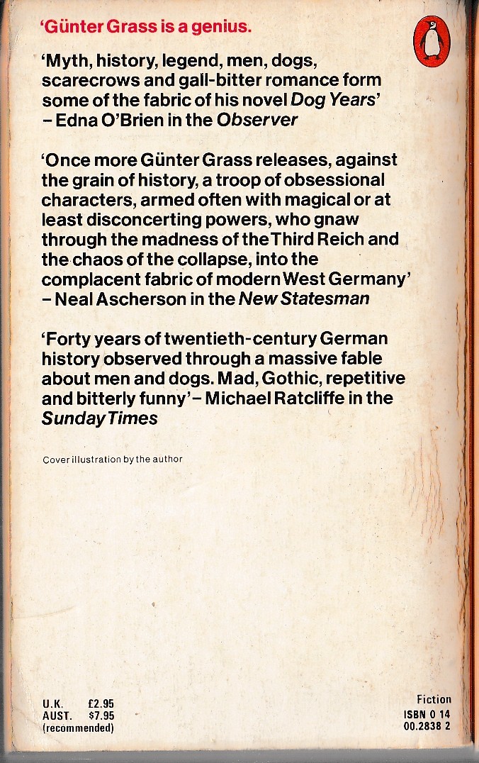 Gunter Grass  DOG YEARS magnified rear book cover image