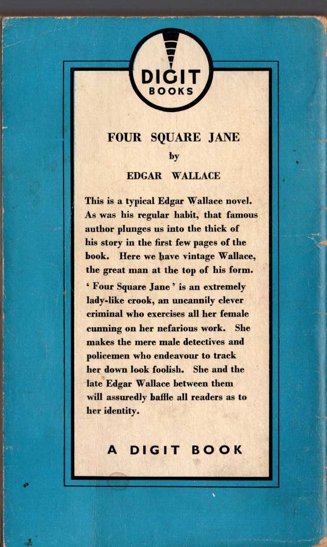 Edgar Wallace  FOUR SQUARE JANE magnified rear book cover image