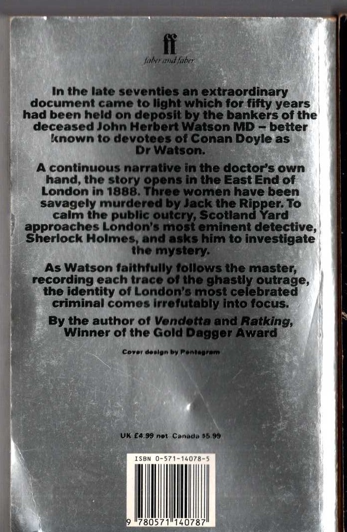 Michael Dibdin  THE LAST SHERLOCK HOLMES STORY magnified rear book cover image