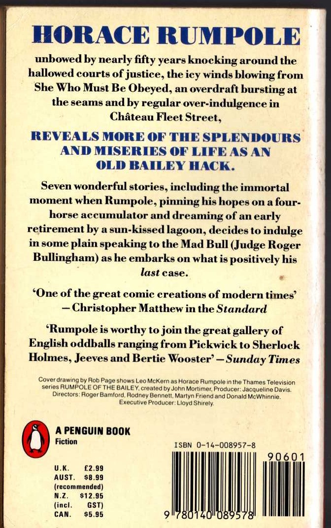 John Mortimer  RUMPOLE'S LAST CASE magnified rear book cover image