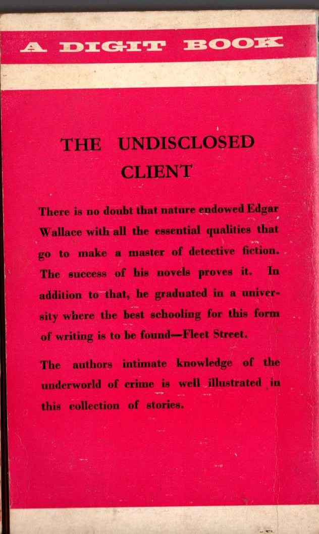 Edgar Wallace  THE UNDISCLOSED CLIENT magnified rear book cover image