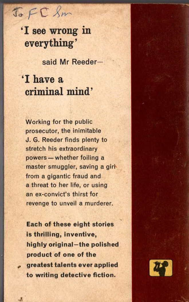 Edgar Wallace  THE MIND OF MR.J.G.REEDER magnified rear book cover image
