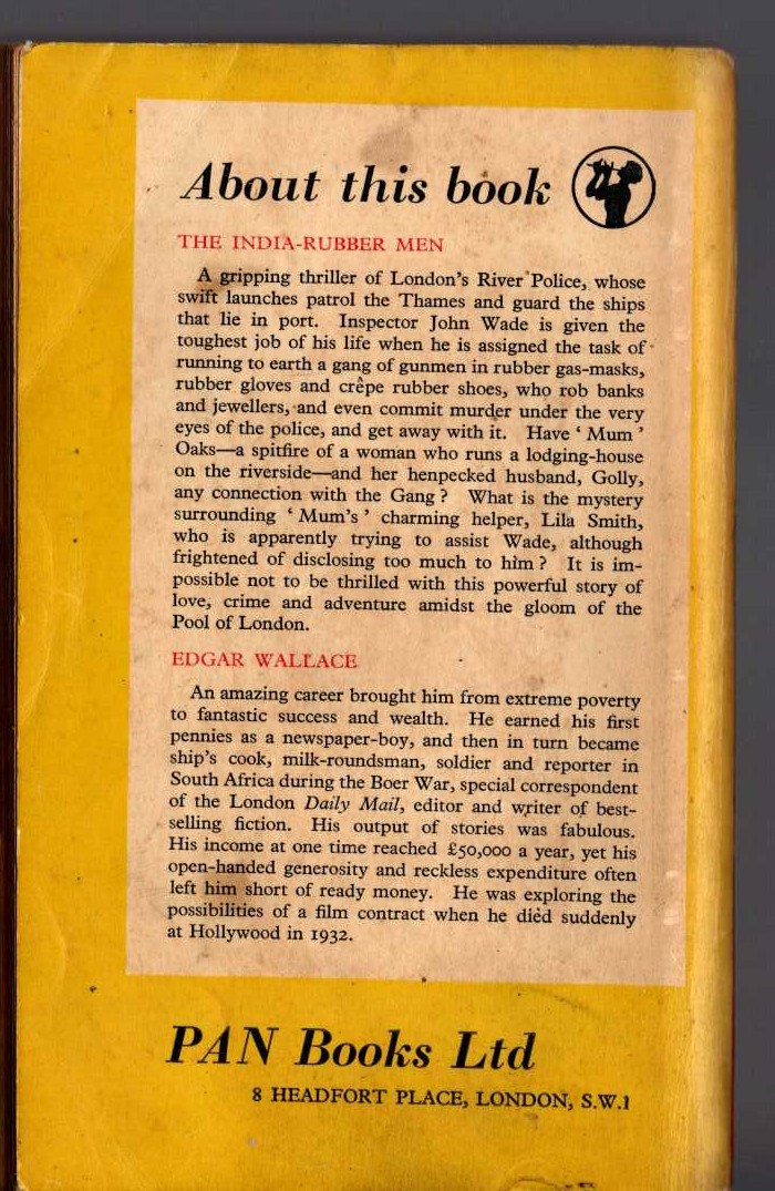 Edgar Wallace  THE INDI-RUBBER MEN magnified rear book cover image