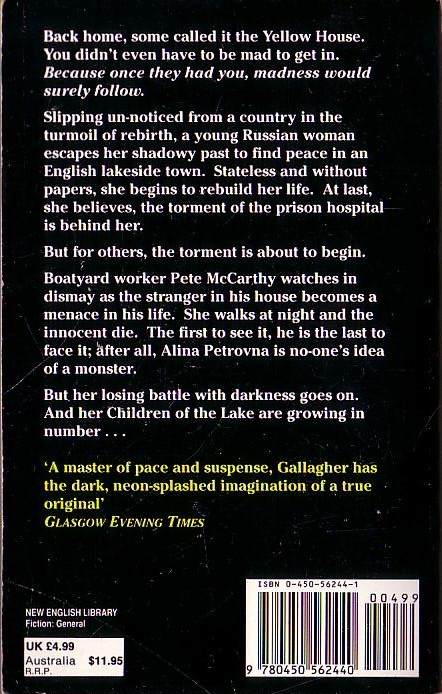 Stephen Gallagher  THE BOAT HOUSE magnified rear book cover image