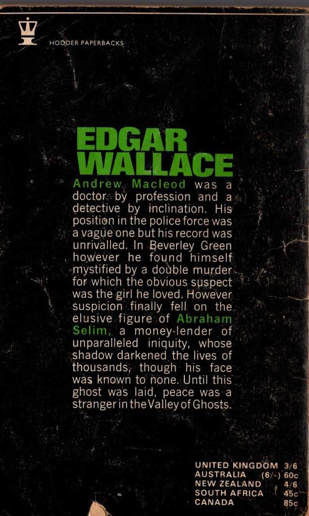 Edgar Wallace  THE VALLEY OF GHOSTS magnified rear book cover image