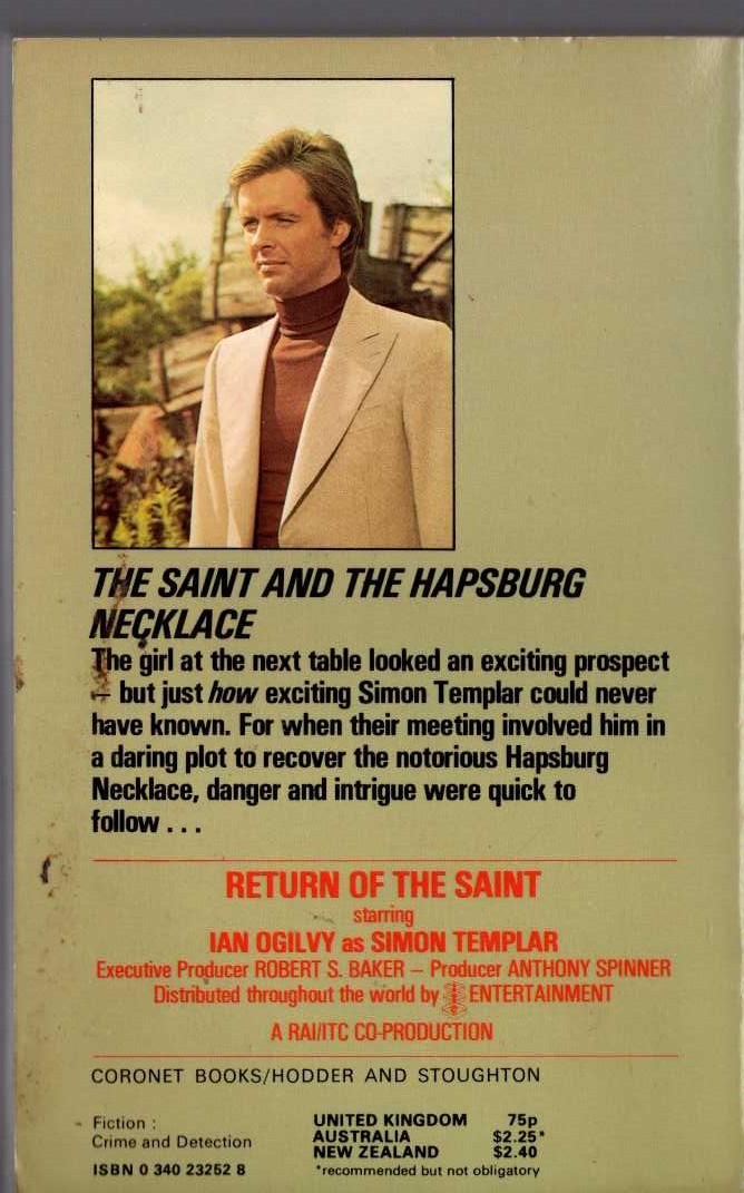Leslie Charteris  THE SAINT AND THE HAPSBURG NECKLACE magnified rear book cover image