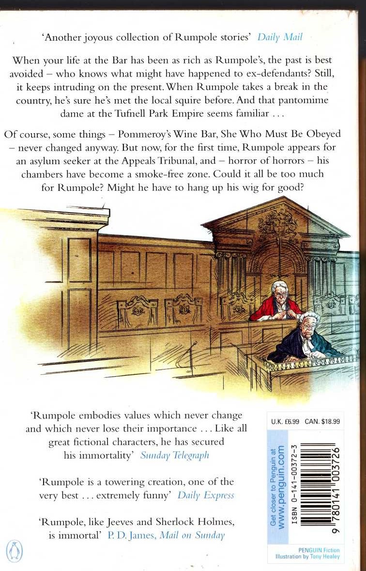 John Mortimer  RUMPOLE RESTS HIS CASE magnified rear book cover image