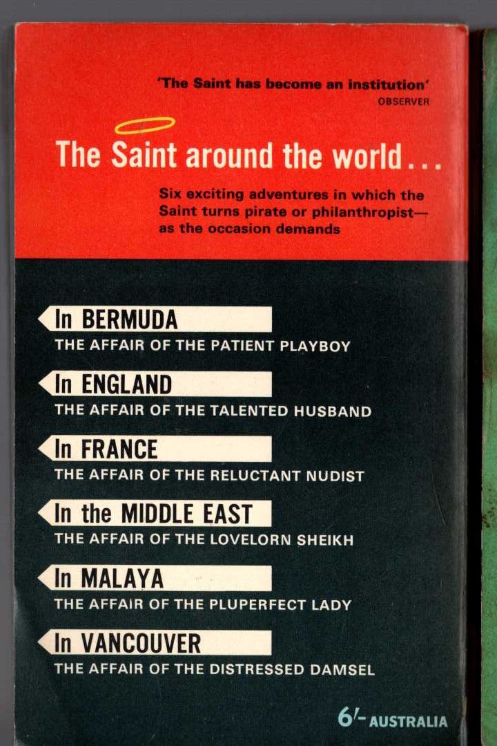Leslie Charteris  THE SAINT AROUND THE WORLD magnified rear book cover image
