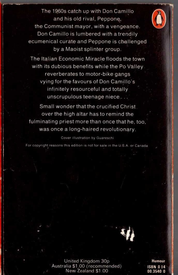 Giovanni Guareschi  DON CAMILLO MEETS HELL'S ANGELS magnified rear book cover image