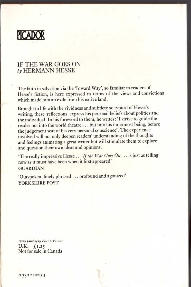 Hermann Hesse  IF THE WAR GOES ON magnified rear book cover image