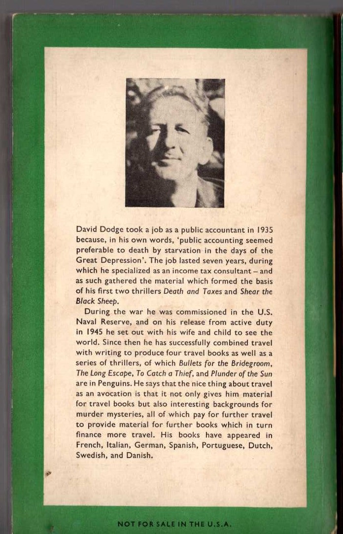 David Dodge  BULLETS FOR THE BRIDEGROOM magnified rear book cover image