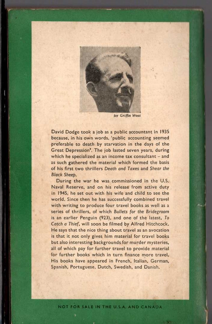 David Dodge  THE LONG ESCAPE magnified rear book cover image