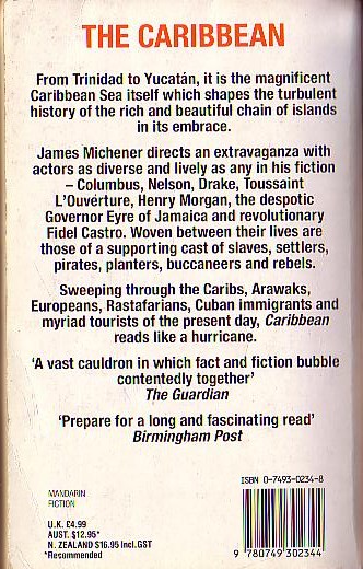 James A. Michener  CARIBBEAN magnified rear book cover image