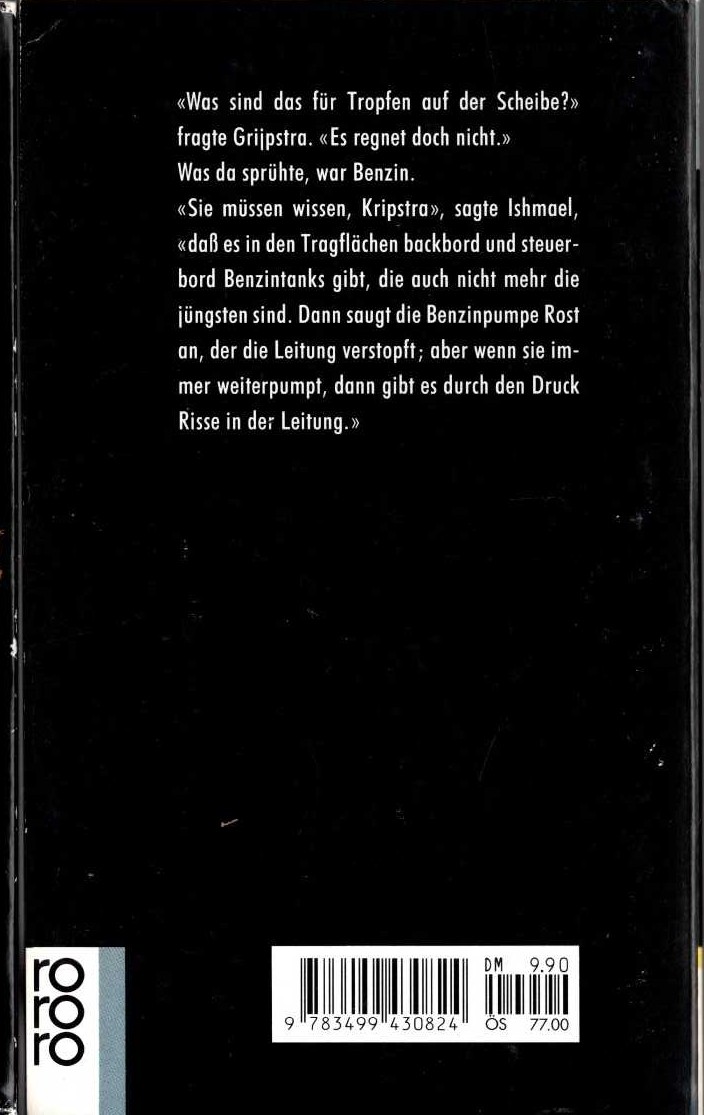 (Janwillem van de Wetering with German text) DE GIER IM ZWIELICHT magnified rear book cover image
