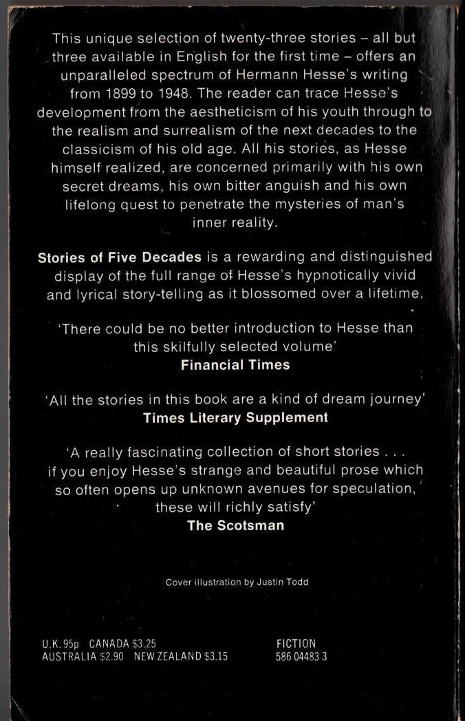 Hermann Hesse  STORIES OF FIVE DECADES magnified rear book cover image