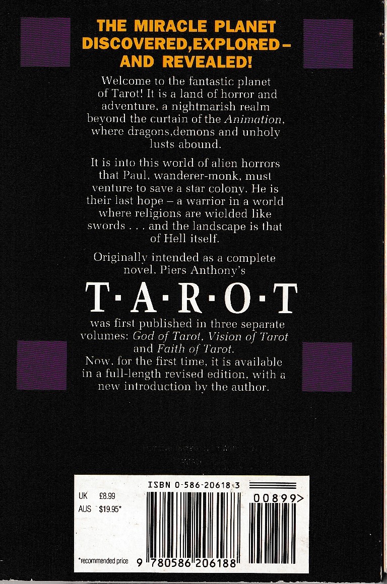 Piers Anthony  TAROT: GOD OF TAROT/ VISION OF TAROT/ FAITH OF TAROT magnified rear book cover image